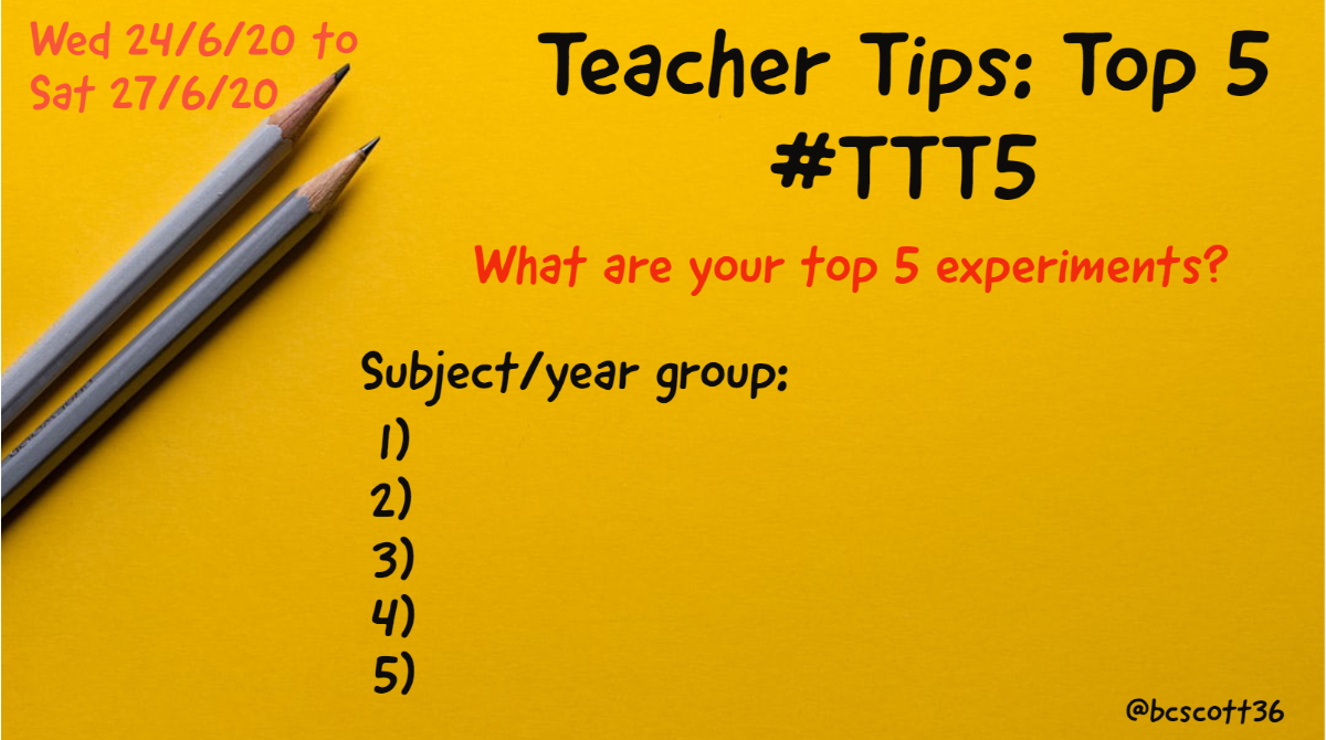 bcscott36's tweet image. Morning all, I have a #TTT5 for the science teachers out there:

&apos;&apos;What are your top 5 experiments?&apos;&apos;

-Reply in the comments below
-Use the hashtag #TTT5 
-like and retweet

#FFBScience #FFBBiology #FFBChemistry #FFBPhysics