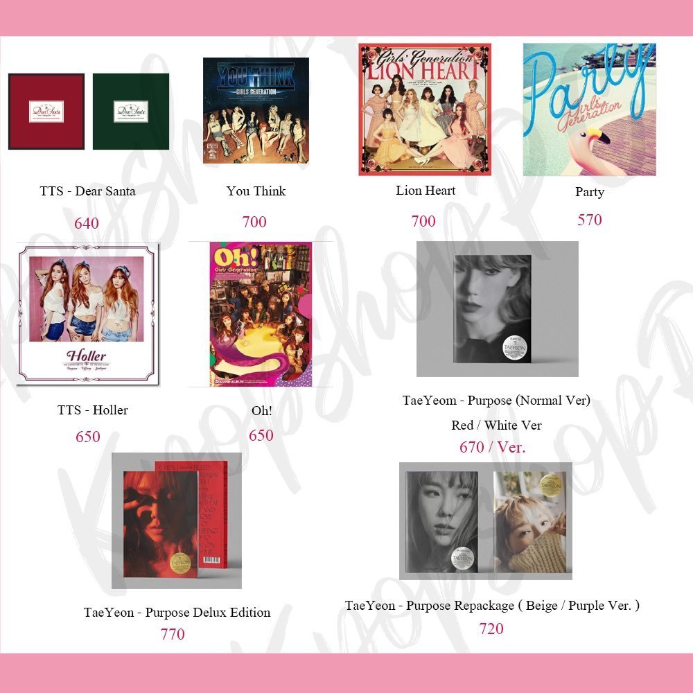 พรีอัลบั้ม #GirlsGeneration 
ราคารวมภาษีแล้ว
มินิบง ส่ง 40/60
อัลบั้ม ส่ง 50/70 ต่อไป +20
ปิดรับ 28 มิ.ย.
สั่งซื้อทาง DM นะคะ

นอกเหนือในรูปสอบถามเพิ่มเติมได้ค่ะ

#ตลาดนัดSNSD #ตลาดนัดโซวอน #ตลาดนัดโซชิ #ตลาดนัดSONE <a href="/rt_snsdTH/">rt_snsdTH #rest</a>  @EXOL_Market @_RTkpopForYou @RTForYouu