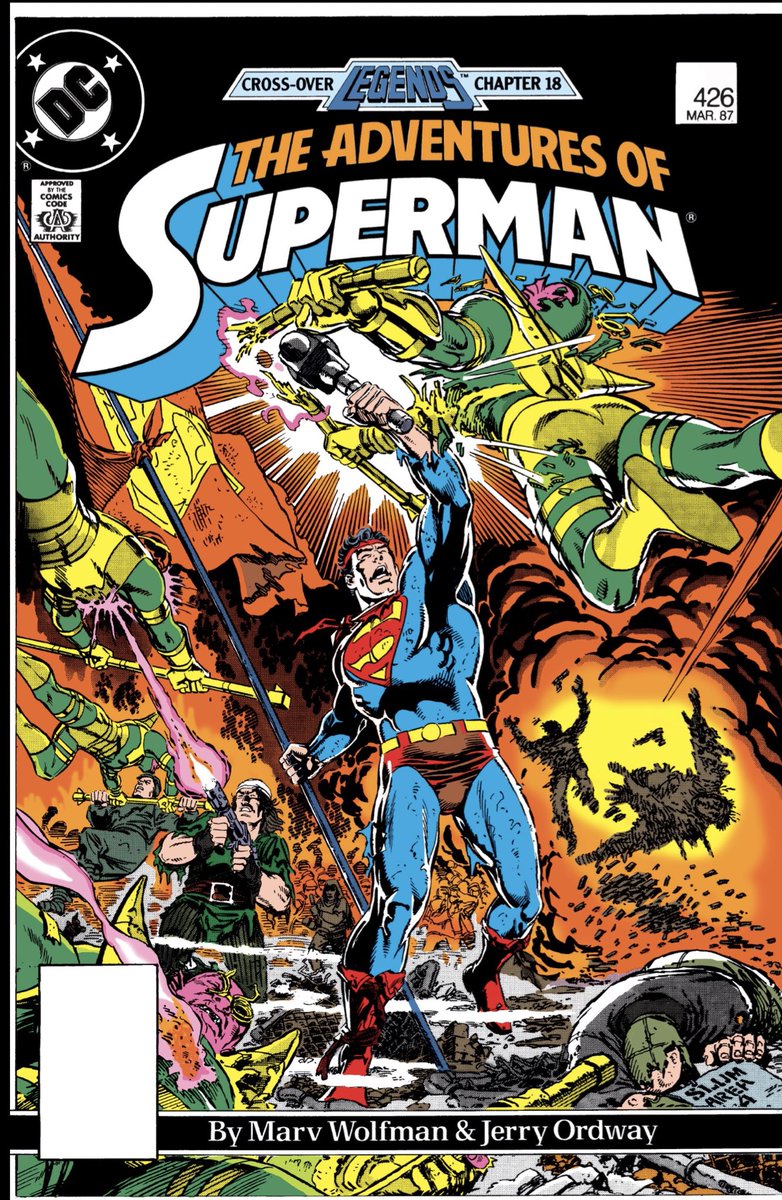 Besides everything else wrong with it, the Comics Code had such an ugly badge design. It offends me that it’s pasted onto this lovely Jerry Ordway artwork. But look at that rad cover. Good example of a story cover that’s still cool, no wack cover copy either.