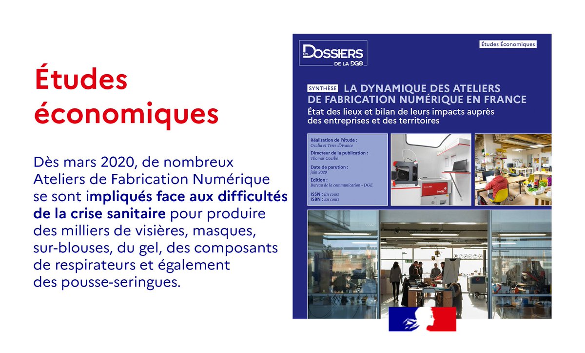#DOSSIER I Découvrez l’étude conduite par la <a href="/DGEntreprises/">Direction générale des Entreprises</a> et l’<a href="/ANCTerritoires/">Agence nationale de la cohésion des territoires</a> sur la dynamique des ateliers de fabrication numérique en France 🇫🇷. Les #AFN ont un rôle d’appui au développement des #entreprises et #territoires.
👉  bit.ly/Etude-AFN
#numérique #étude