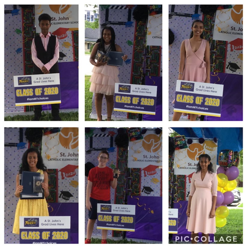 grade8stjohns's tweet photo. 5/6 Last night, we celebrated our Grade 8 Graduates with a Virtual ceremony and a Celebratory Grad Drive Thru! Thanks to everyone who pitched in to make the night a huge success  @stjthunder #Graduation2020 #WeCanAdapt https://t.co/RjBgTBpHUY