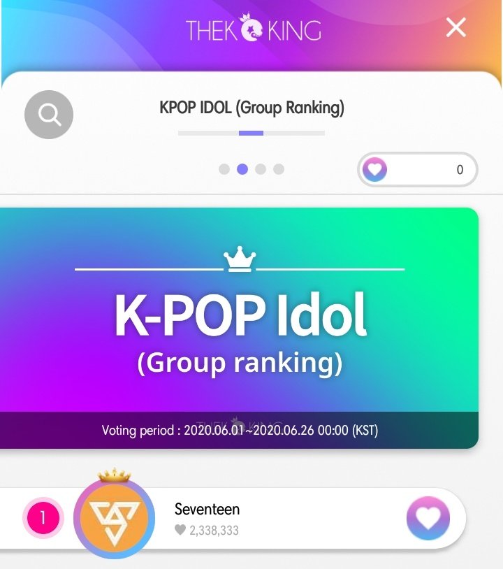 7. thekking app- collect pinks and blues then convert it (hearts) and vote for seventeen- we need to widen the gap here!!!- ask/check  @akitagyus for strategies :>