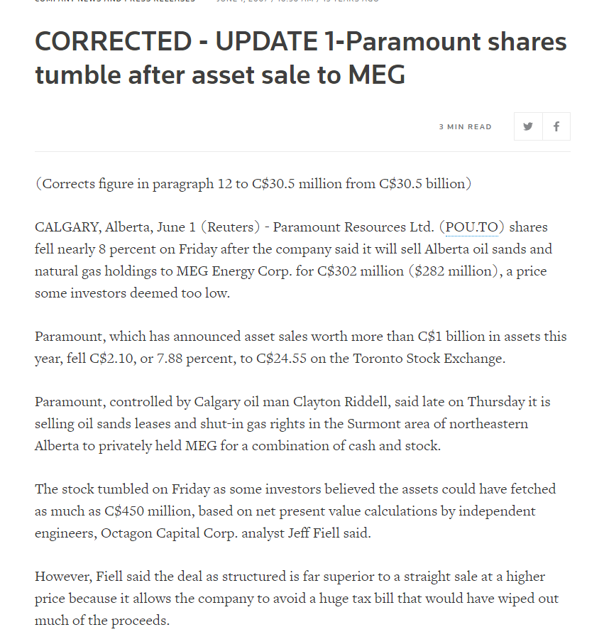 Going back a while - from the spinout of Trilogy  $TET,  $MGM,  $PMT, - the sale of oil sands assets to  $MEG- to the sale of Montney assets  $VII (they did well on price though, even if  $VII's stock is now shit) 3/n