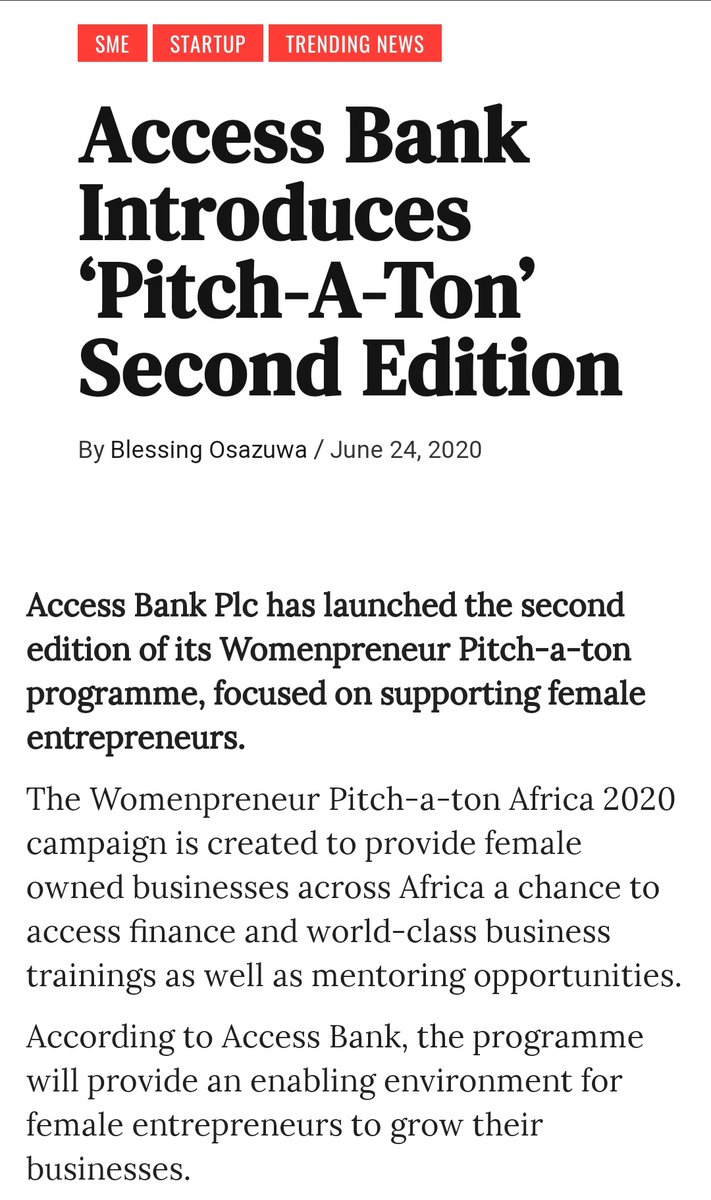 SmartPreneurNg's tweet photo. Access Bank @myaccessbank Introduces ‘Pitch-A-Ton’ Second Edition. 
You stand a chance to win 5 Million Naira and more.
Read more on how to apply here:
https://t.co/h4SWw5IAh3 

#smartpreneur #accessbank #entrepreneurs https://t.co/xMLd1GEcEf