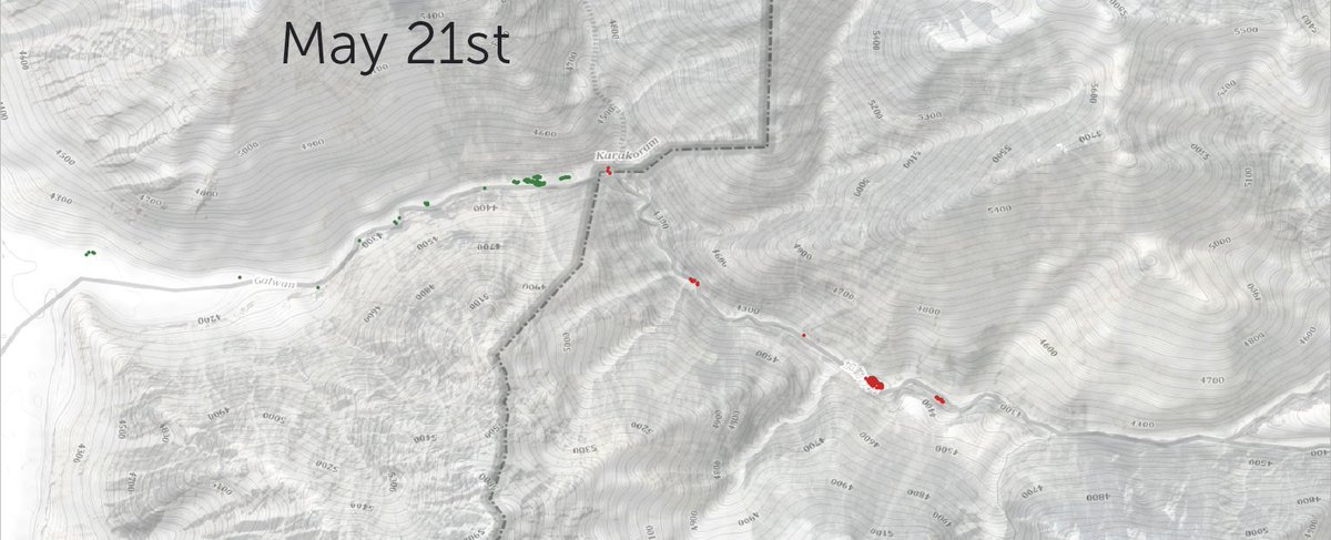 These maps show the location of all the Indian and Chinese structures, tents and vehicles within the Galwan Valley on both May 21st and June 22nd, both India and China have injected A LOT of infrastructure in the region. Chinese troops are far more forward.