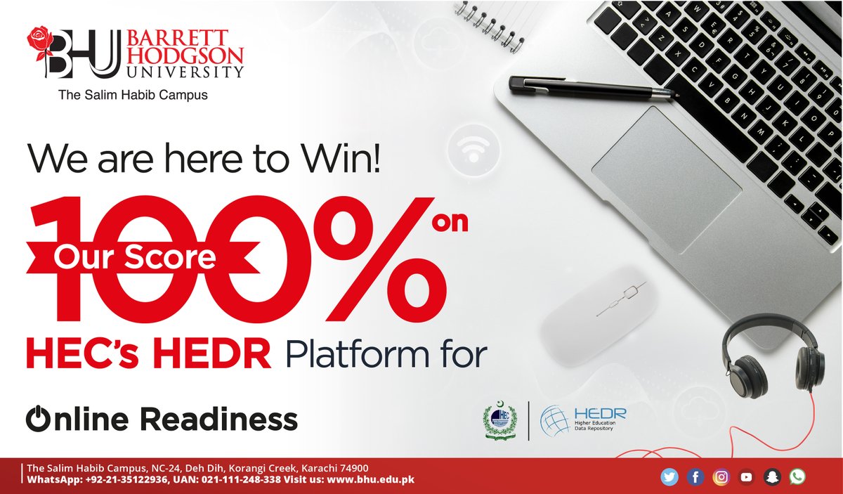 SHUPakistan's tweet photo. We’re here to Win!
BHU is Proud to Score 100% for #OnlineReadiness on HEC's #HEDR
https://t.co/UgmXng2zck
We're grateful to #BHUFamily, for overcoming these tough times & managing to rise at the top.
#BHU #HEC #LearningMustNotStop #OnlineTeaching #SecureYourFUTURE https://t.co/lNQFF72bf4