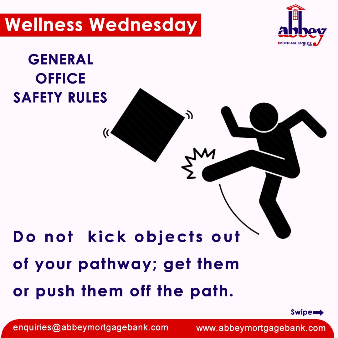 AbbeyBankplc's tweet photo. Staying alert and thinking ahead can help minimize the risk at the workplace. Here are a few office safety tips to help you stay safe and work smart. 

#WellnessWednesday #Fitness #Wellness #HealthyLifestyle #OfficeSafetyTips #AbbeyCares #StaySafe https://t.co/46jtLbVwGG