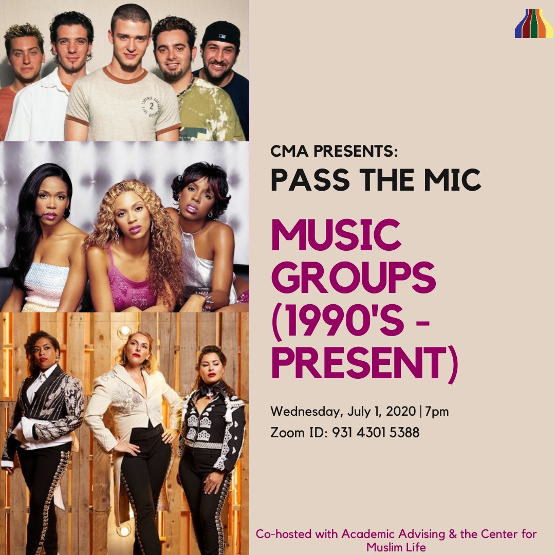 DukeCMA's tweet photo. Join us next Wednesday, July 1st at 7pm for Pass the Mic: Music Groups (1990's - Present) hosted by CMA, Academic Advising, and the Center for Muslim Life. Zoom ID – 931 4301 5388. https://t.co/a8Vcb6RygL