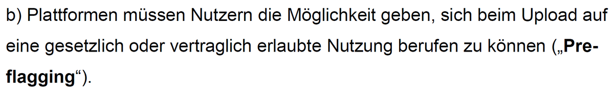 Nutzer*innen können beim Upload angeben, dass ihr Inhalt legal ist. Dann wird nicht gefiltert, der Inhalt erscheint direkt online. Das ist EXTREM wichtig, um z.B. in aktuellen Debatten nicht geblockt zu werden. Gute Maßnahme gegen Overblocking!