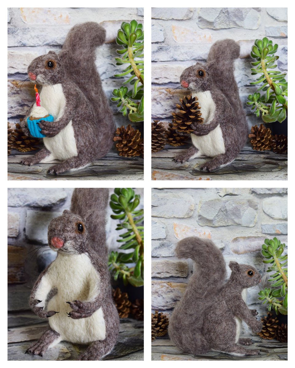 beckywarr's tweet photo. Excited to share a recent make I made for my partner's mom's birthday. 
It's also listed in my Etsy shop.
Needle felted Grey Squirrel holding a cupcake or a pinecone. Can have other items for it to hold as well.
#needlefelting #squirrel #cupcake #birthdaypresent #sculpture https://t.co/vOdxsYzEqL