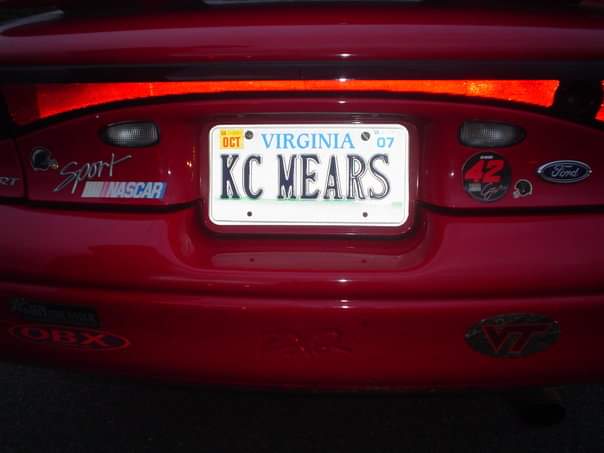 Since I've already gotten a "you're not a real NASCAR fan" DM:Here I am at various races & my long-time license plate. You'll notice my  @kaseykahne jacket - he was my #2 driver for years, behind  @CJMearsGang.Note that Casey drove the Old No 07 Jack Daniels car during pic 3 