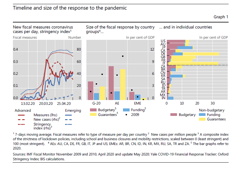 Fiscal authorities put in place (very swiftly) much needed fiscal support measures to households and firms - around 10% of GDP in budgetary measures, and about the same again in terms of funding and guarantees  https://www.bis.org/publ/bisbull23.htm