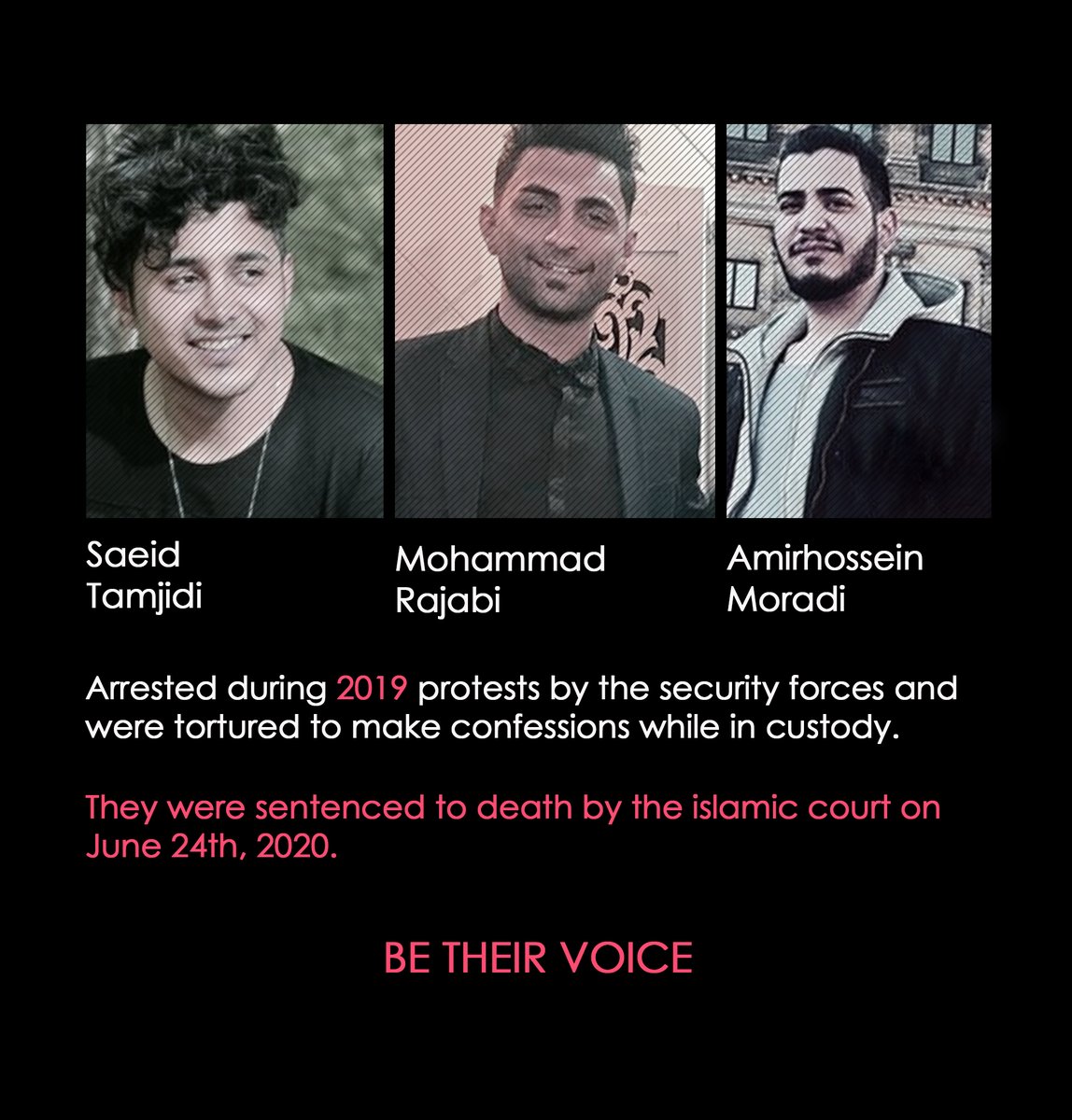 HeKasrehCrisis's tweet photo. این بچه‌ها همه متولد دهه‌ی هفتادن! سکوت دربرابر اعدام اینا یعنی هم‌دستی در جنایت.
#سعید_تمجیدی
#امیرحسین_مرادی 
#محمد_رجبی https://t.co/GsLfyM4ZgY