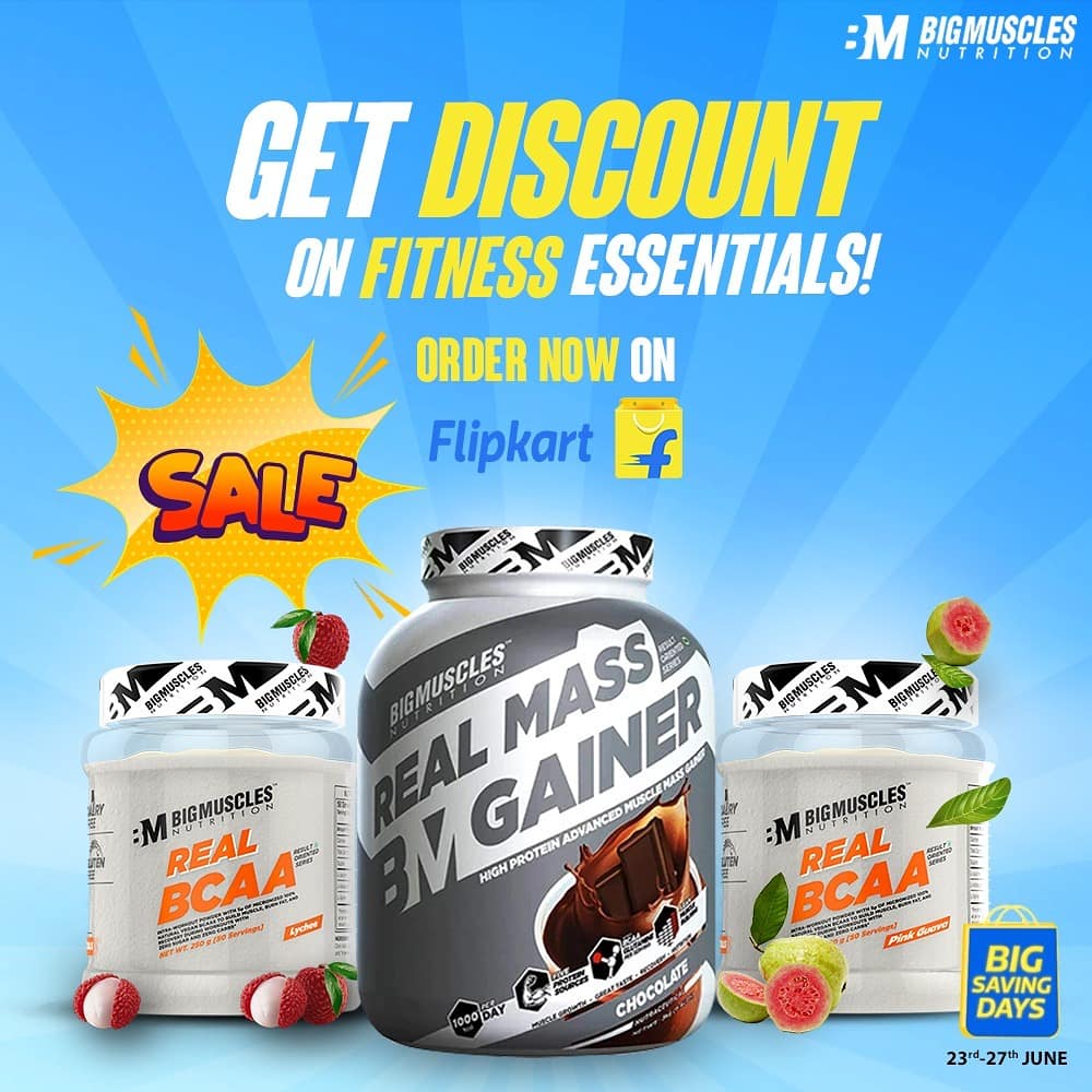 BigMusclesNutri's tweet photo. No more excuses! Get going with our fitness products, available on @Flipkart Big Saving Days sale. Hurry up! Buy now  https://t.co/btq0TnkuTu

#BigMusclesNutrition #Strongerthanyouthink #realbcaa #workoutwednesday #flipkart #workout #fitness #health #gainer #bigsavingdays https://t.co/mKjVSsxH2H