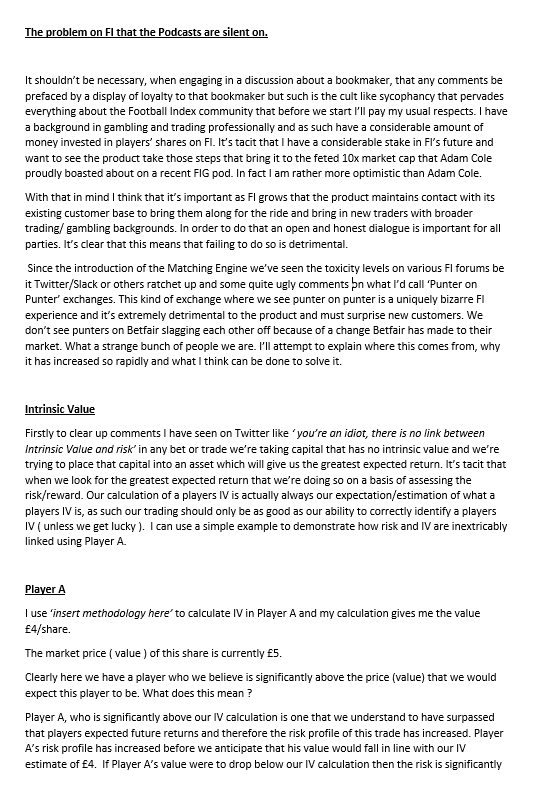 Dear  @FiGuide  @IRISHFI1  #footballindex The thoughts on the M.E. and the current discourse on  #ficommunity Twitter. I apologise for the length but we're not allowed to discuss this on other forums.I hope to diversify the debate a little on the M.E. and encourage discussion.