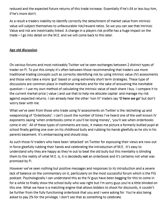 Dear  @FiGuide  @IRISHFI1  #footballindex The thoughts on the M.E. and the current discourse on  #ficommunity Twitter. I apologise for the length but we're not allowed to discuss this on other forums.I hope to diversify the debate a little on the M.E. and encourage discussion.