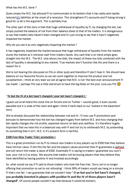 Dear  @FiGuide  @IRISHFI1  #footballindex The thoughts on the M.E. and the current discourse on  #ficommunity Twitter. I apologise for the length but we're not allowed to discuss this on other forums.I hope to diversify the debate a little on the M.E. and encourage discussion.