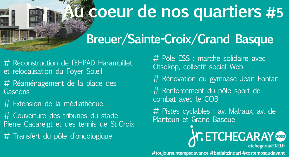 𝐁𝐚𝐲𝐨𝐧𝐧𝐞, 𝐧𝐨𝐭𝐫𝐞 𝐩𝐫𝐨𝐣𝐞𝐭 𝐚𝐮 𝐜𝐨𝐞𝐮𝐫 𝐝𝐞𝐬 𝐪𝐮𝐚𝐫𝐭𝐢𝐞𝐫𝐬.
Un développement harmonieux pour des quartiers vivants.
👉 Breuer / Sainte Croix / Grand Basque
👉 Lahubiague / Saint Léon / Lauga / Floride
👉 Arènes / Allées Marines / Balichon
#bayonne