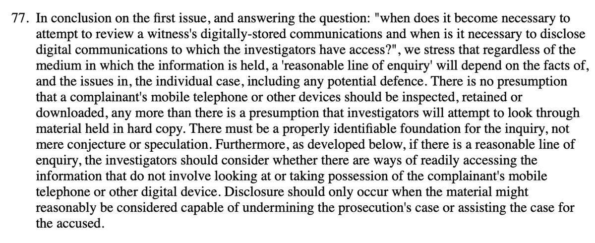 IMPORTANT RE: Disclosure of digital material held by Prosecution witnesses.CA addresses four 'issues of principle' that are commonly encountered in sexual offence cases. 1/2 https://www.bailii.org/ew/cases/EWCA/Crim/2020/790.html