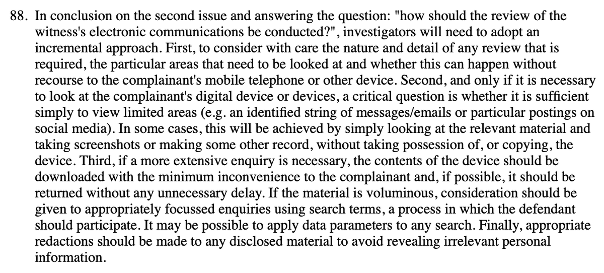 IMPORTANT RE: Disclosure of digital material held by Prosecution witnesses.CA addresses four 'issues of principle' that are commonly encountered in sexual offence cases. 1/2 https://www.bailii.org/ew/cases/EWCA/Crim/2020/790.html