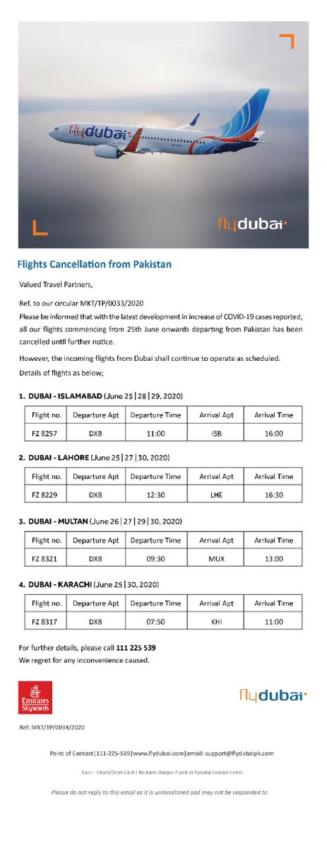 Now #FlyDubai also cancels flights from #Pakistan to #UAE

#DXB #Flights #bringbackuaeresidents