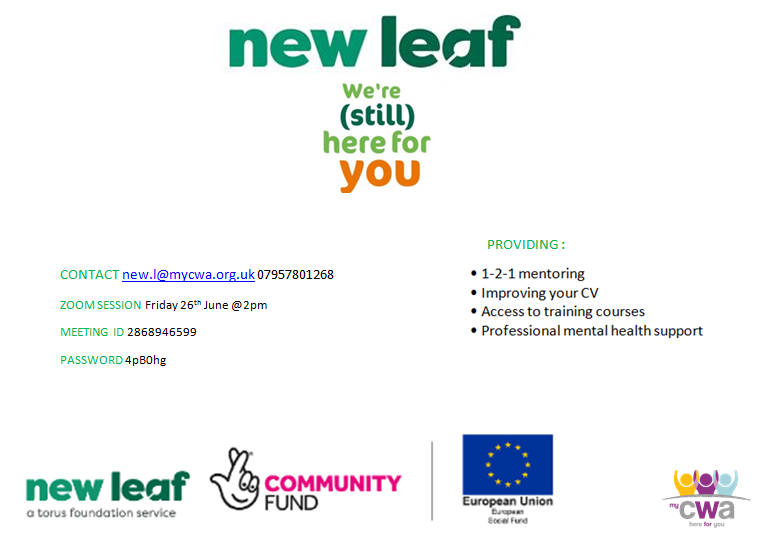 Are you Unemployed?
Want to Learn a new skill?
Join our Zoom session on Friday 26th June at 2pm to find out what New leaf can offer you
#TNLComFundESF