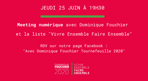 Nous aurions tellement eu plaisir à vous retrouver au Phare pour terminer cette campagne...Ce sera le cas mais via les réseaux sociaux cette fois.

RDV pour le meeting numérique de la liste "Vivre ensemble, faire ensemble" jeudi 23 juin à 19h30 sur FB cutt.ly/sirDhu6