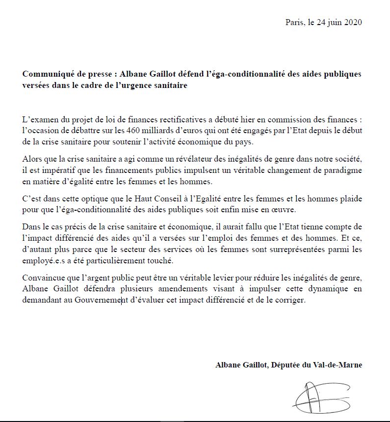 AlbaneGaillot's tweet photo. 🔴L'argent public peut être un véritable levier de réduction des inégalités de genre.

▶️Je défendrai des amendements au #PLFR3 visant à conditionner les aides publiques à l’évaluation de leur impact différencié sur les emplois des femmes et des hommes.

#égalitéFH

#DirectAN https://t.co/TNpTHaqbA9