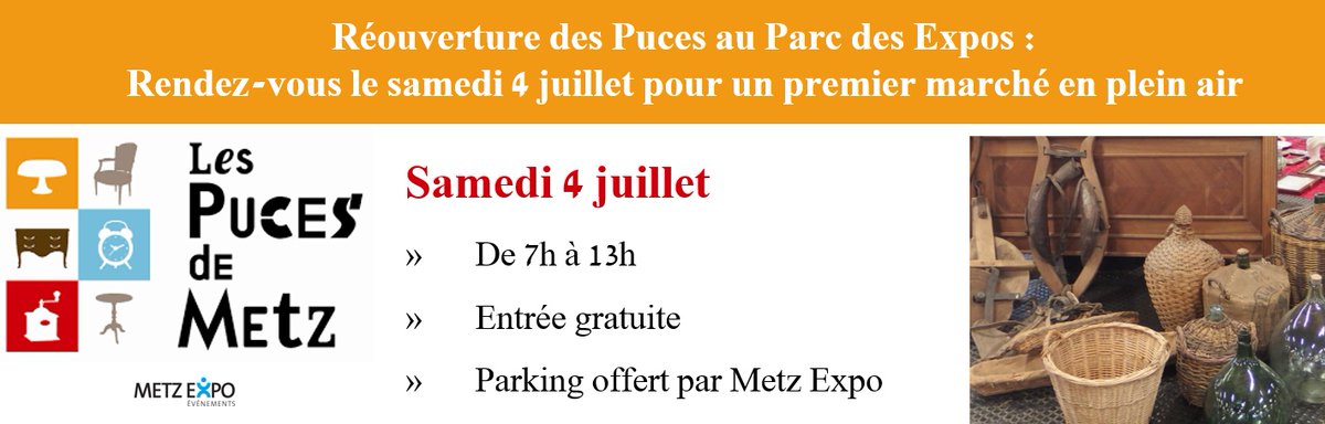 Les Puces de Metz font leur retour à <a href="/MetzExpoEvent/">Metz Expo Evénements</a> le samedi 4 juillet dès 7h pour le plus grand bonheur des chineuses et chineurs 🧺 !
Plus d'informations 👉 swll.to/CJNcKY