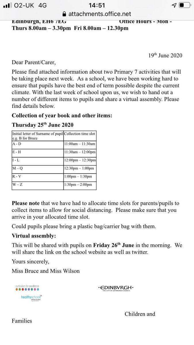 leithp7's tweet photo. Morning Primary 7! It’s the last week &amp; we are very excited to share with you the year book &amp; virtual assembly. Please do come &amp; collect your important items tomorrow at school. We shall be based in the back school playground. Details below. @Leith_Primary https://t.co/ebgQWpqhOK