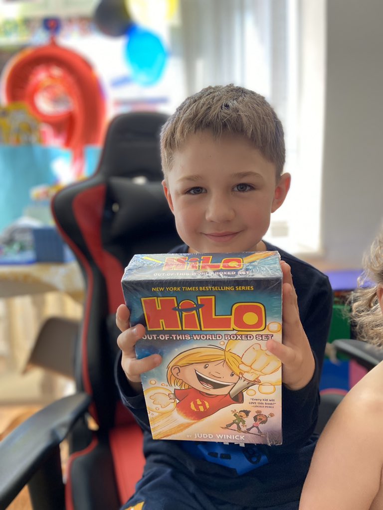 sarahb2504's tweet photo. A very happy 9 year old with his birthday reads! Happy birthday sunshine! #9today #readingrocks #read #juddwinick https://t.co/NsyNgHR99g