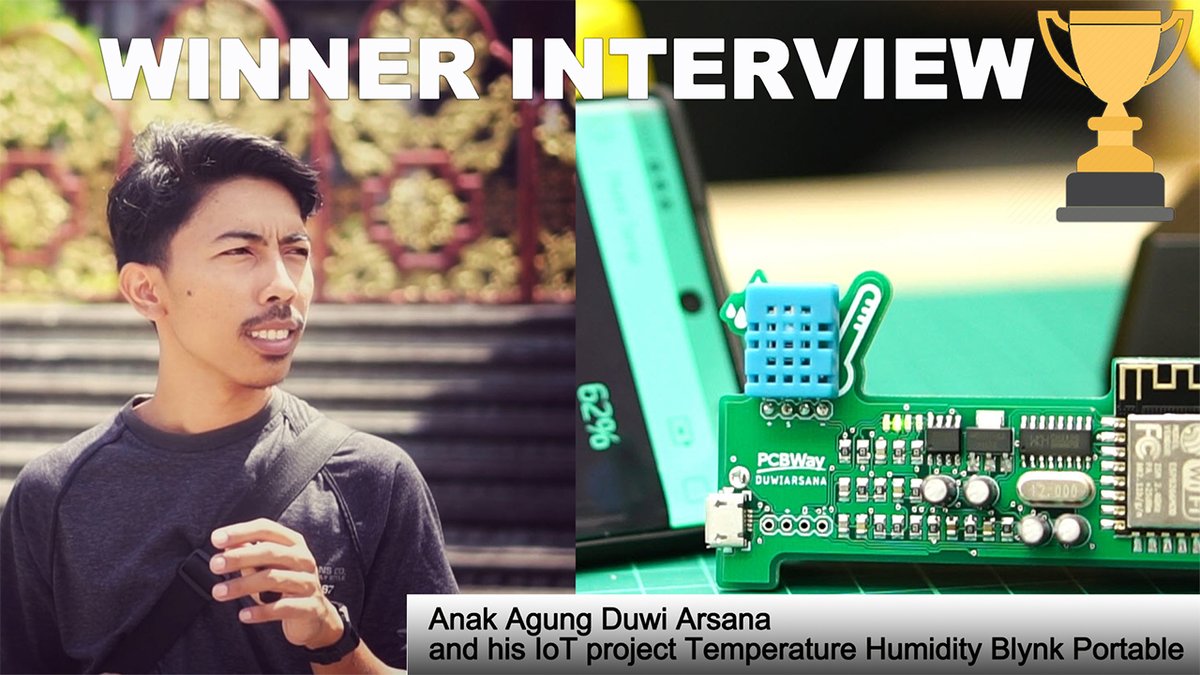 #Winner #Interview
We had an excellent conversation with <a href="/duwiarsana/">Duwi Arsana</a>
His #IoT project Temperature Humidity Blynk Portable wins the third prize of The Most Popular Designs in PCBWay 3rd PCB Design Contest.
✅Learn more: bit.ly/2Z6LTgK
.
#PCBWay #PCB #PCBDesign #Prize