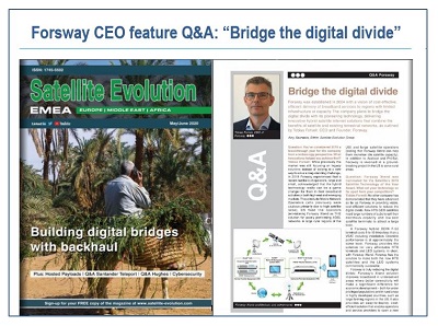Forsway1's tweet photo. The latest edition of @satelliteevo EMEA includes a highy insightful Q&A with Forsway CEO @TForsell on how Forsway is helping Bridge the Digital Divide. Check out our Q&A, pages 28-40. #satellitebroadband #ForswayXtend #satcom #hybrd @Arabsat #PHILSAT https://t.co/2w0lc1MW8M https://t.co/sxng7YYt03