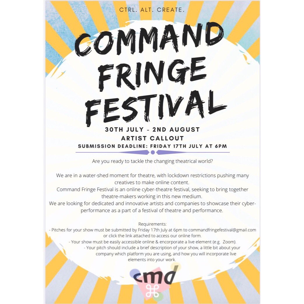 CommandFringe's tweet image. #ArtistCallOut CHECK OUT OUR ONLINE FRINGE FESTIVAL AND VISIT OUT WEBSITE TO LEARN HOW TO GET INVOLVED: commandfringefestival.co.uk