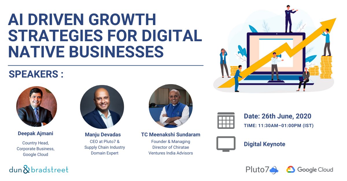 Pluto7_Services's tweet photo. We at @Pluto7_Services are excited to bring you our digital keynote in partnership with @googlecloud , powered by @DNB_India that will help you understand how digital natives can succeed with AI on 26th June at 11:30 AM (IST)
#Pluto7 #GoogleCloud #digitaltransformation https://t.co/vTNciyYow6