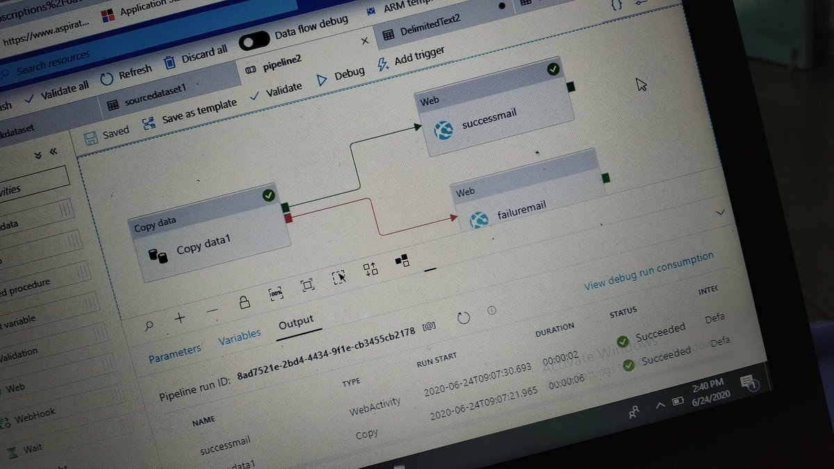 RiyaMistry20's tweet image. #day4 of #10dayswithDatapipelines build a control flow activity that send success mssg on complete run of pipeline otherwise send error mssg using #azurelogicapp #controlactivity
#ADF #learningisfun