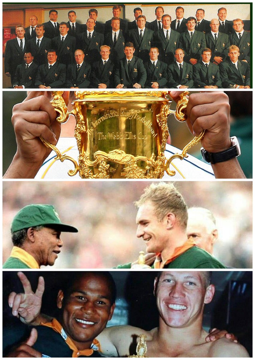 debracleland42's tweet photo. A special day today as we celebrate the 25th anniversary of the #Springbok 1995 Rugby World Cup win. Bittersweet as we also pay tribute to the fallen heroes  - coach Kitch Christie, Ruben Kruger, James Small and Chester Williams. #RWC #lookingback  #rugbyunites #SARugbyLegends https://t.co/hbUYQhz0sC