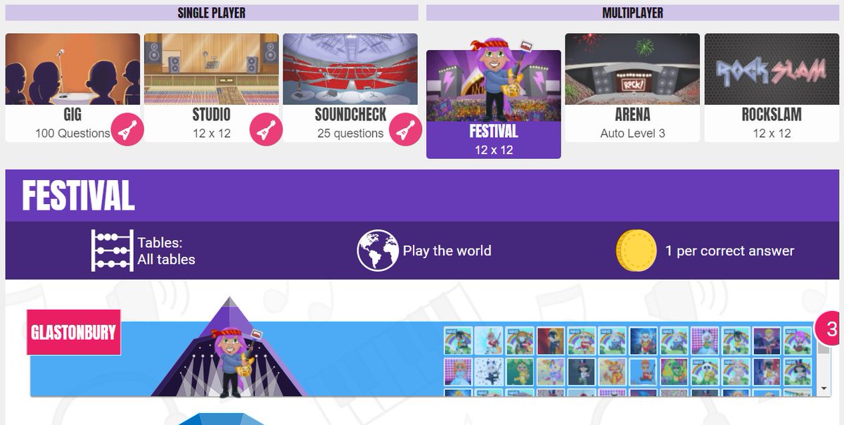 TTRockStars's tweet photo. #Glastonbury may have been cancelled but #TTRockStars festivals are still running! Test your multiplication skills against users around the world in our Festival gamemode. https://t.co/ZysaI6WyP3