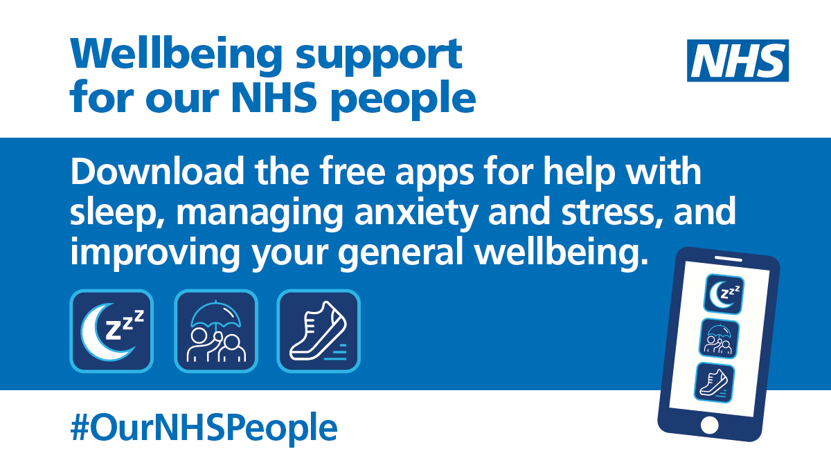 NHSEngland's tweet photo. If you work for the #NHS, you can get free access to a range of wellbeing apps to help with:
🧘 mindfulness
🤯 reducing stress
😴 getting better sleep
💙 staying safe in crisis.
Access wellbeing support for #OurNHSPeople at https://t.co/tv2ALIRydi. https://t.co/h5k8ps7bun