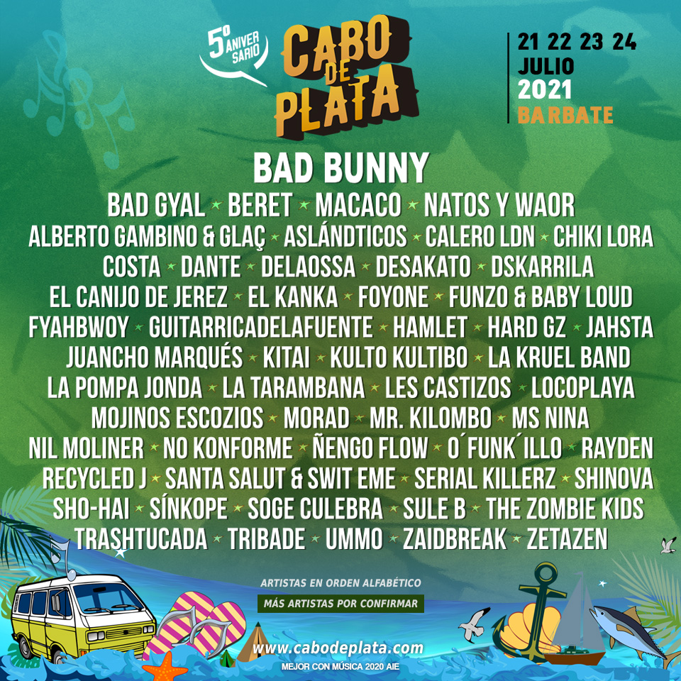 cabodeplatafest's tweet photo. ¡Así está el cartel de nuestro 5ª aniversario! ¡Y aún quedan confirmaciones muy 🔝 por anunciar 🔜!
💚 Tu abono sirve automáticamente para la nueva fecha de 2021.
🍃 Si quieres devolverlo, ¡piénsatelo bien! El precio de los nuevos abonos no bajará.
🌴 https://t.co/9r1LbXjQne https://t.co/HTxJnjveKl