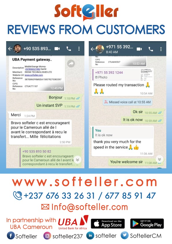 SoftellerCM's tweet photo. Ensuring our customers get the best from #Softeller is our priority.
Download the application now https://t.co/NLP80SK59b…
and enjoy  fast and easy money transfer from “bush” to “pays”.
We also like to get your review about Softeller. Contact us on WhatsApp via (+237) 676332621. https://t.co/46C79tX0rt