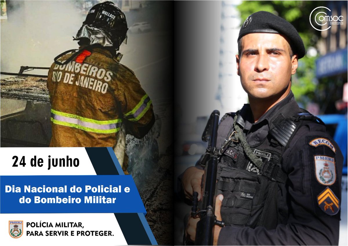 PMERJ's tweet photo. Bom dia, meu Rio de Janeiro!
Você sabia que hoje é o Dia Nacional do Policial e do Bombeiro Militar?!🤔
Nesta data também é comemorado, pelos cristãos, o dia de São João: uma festa que celebra o nascimento de João Batista, um profeta que previu o advento do Messias.

#GrandeDia https://t.co/nVSNnlB8A1