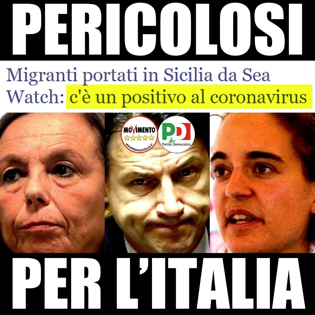 matteosalvinimi's tweet photo. 🔴🔴🔴 SEA WATCH, PERICOLOSI 🔴🔴🔴
Mentre Conte smantella i Decreti sicurezza e spalanca i porti, le Ong portano in Italia immigrati positivi al #COVID__19.
In pericolo la salute pubblica
Aiutateci a fermarli, il 4 luglio in tutte le piazze: #stopsanatoria e #stopinvasione. https://t.co/l9AFITPrKs