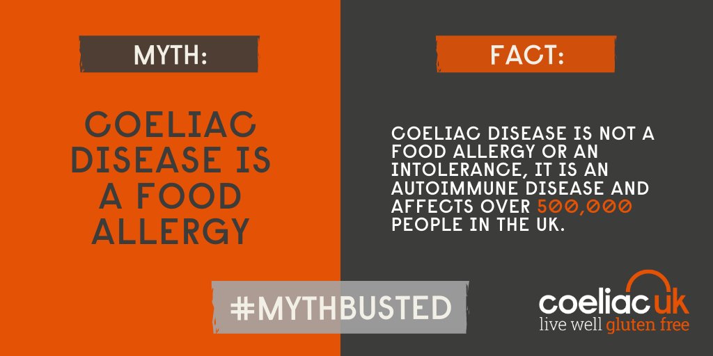 #Coeliac disease isn't a food allergy or an intolerance, it's an autoimmune disease.

Eating gluten causes damage to the gut.

🚨Like and RT to raise awareness of coeliac disease🚨

#mythbusted