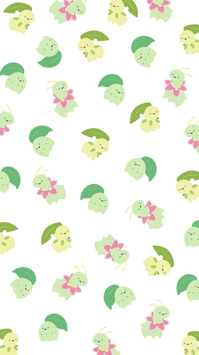 chikorita pokemon (creature) no humans white background simple background closed mouth smile closed eyes  illustration images