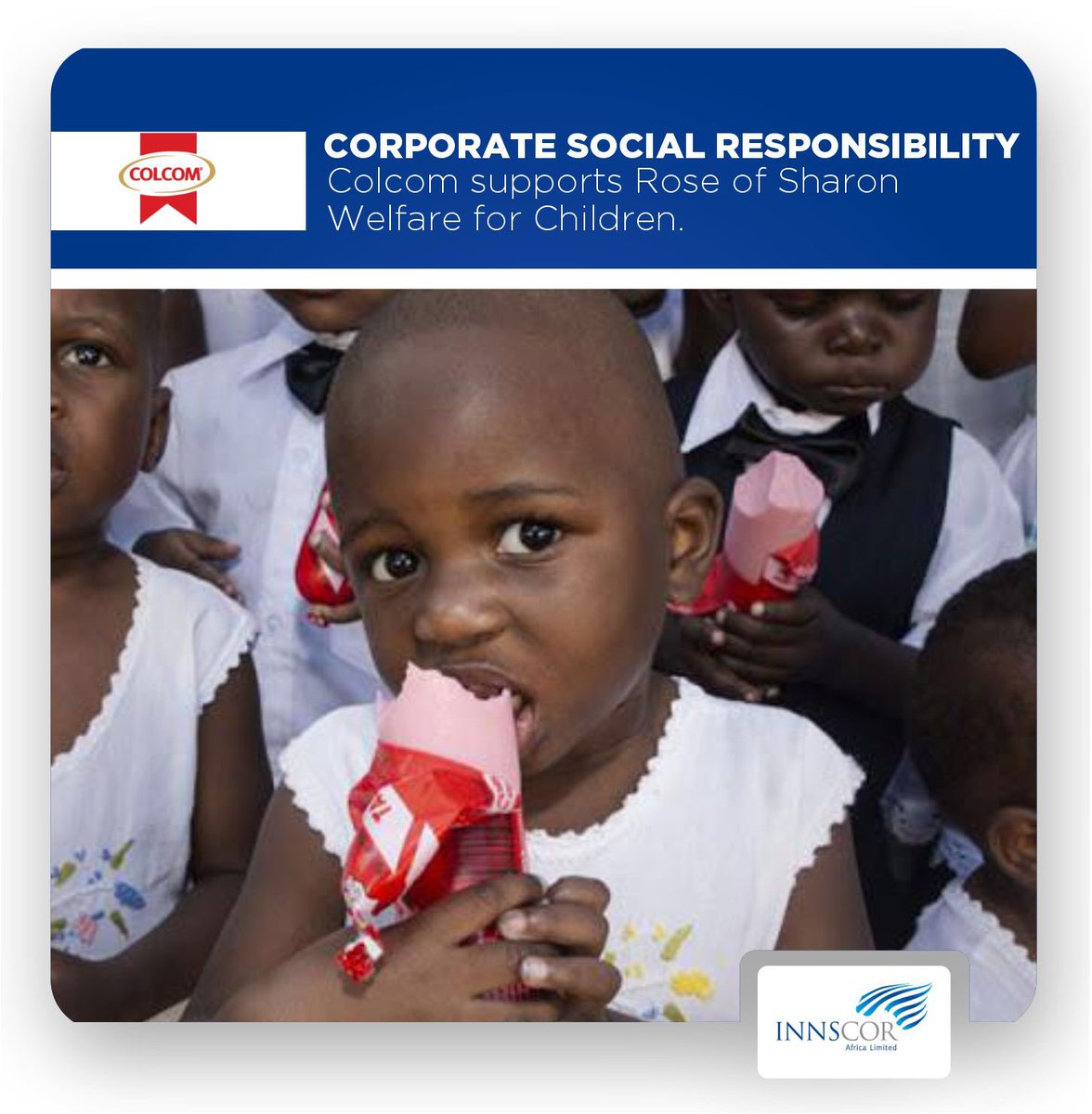 InnscorAfrica's tweet photo. Colcom supports an organisation called Rose of Sharon Welfare for Children which provides shelter for orphaned and abondoned children. (1/2)

#innscorafricaltd 
#colcomfoods https://t.co/tqwDGGkEho