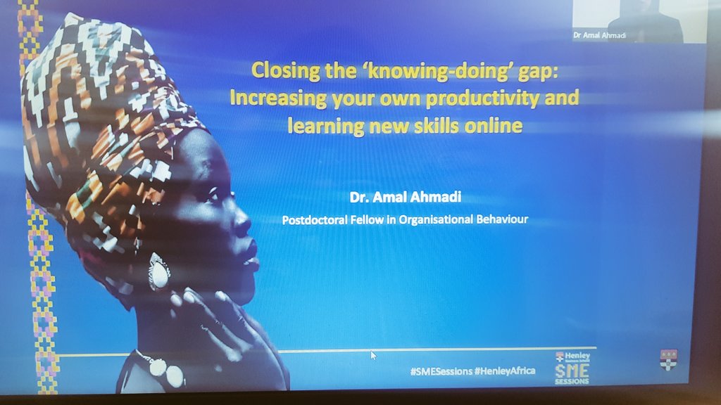 sam_sthabile's tweet photo. Closing the gap between KNOWING and DOING💃thanks to @Amal_Ahmadi insightful session. A key takeaway for me was:'Fear can help us avoid complacency and challenge ourselves to succeed and excel,if we learn to harness this feeling' @HenleyAfrica #SMEsessions https://t.co/hFcZPPIK3F