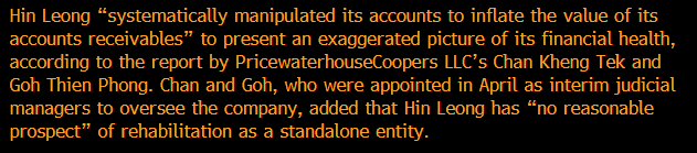 COMMODITY TRADING: PwC, which is running the day to day of disgraced oil trading house Hin Leong, has submitted its accounting review. It reads pretty grim for the banks: Hin Leong Trading (Pte) Ltd. has assets of about $257 million, and liabilities of $3.5 billion | #OOTT