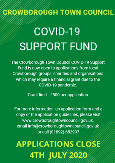 CrowboroughTC's tweet photo. The Crowborough Town Council COVID-19 SUPPORT FUND is now open to applications from local Crowborough groups, charities and organisations which may require a financial grant due to the COVID-19 pandemic. For full details, please visit https://t.co/Du8MtUBzrF #Crowborough https://t.co/SKYVIRj45y