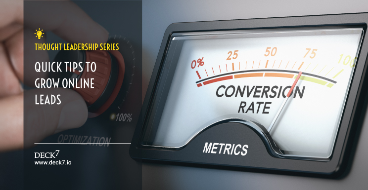 Whether its #facebook ads or #webinars, there’s no one-size-fits-all approach to generate #leads online. These quick tips can help you scale your online leads with speed.

#b2bmarketing #leadgeneration #deck7

bit.ly/Tips-to-Grow-O…